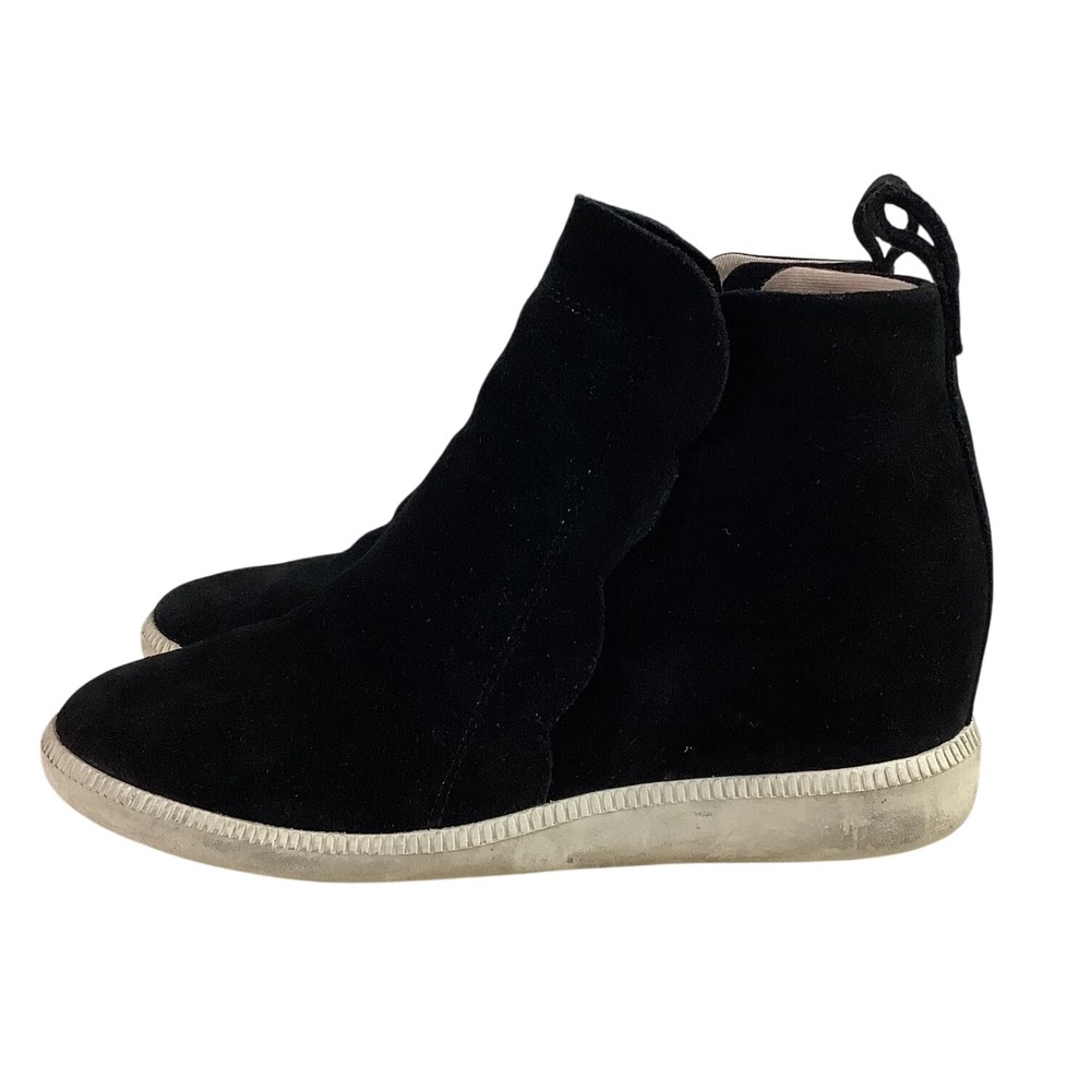 Kate Spade Wilkes Black Suede Scalloped Hidden Wedge Sneakers Booties Size 7.5B